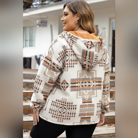 Tribal Print Hoodie Pullover Jacket Size XL - Picture 8 of 11